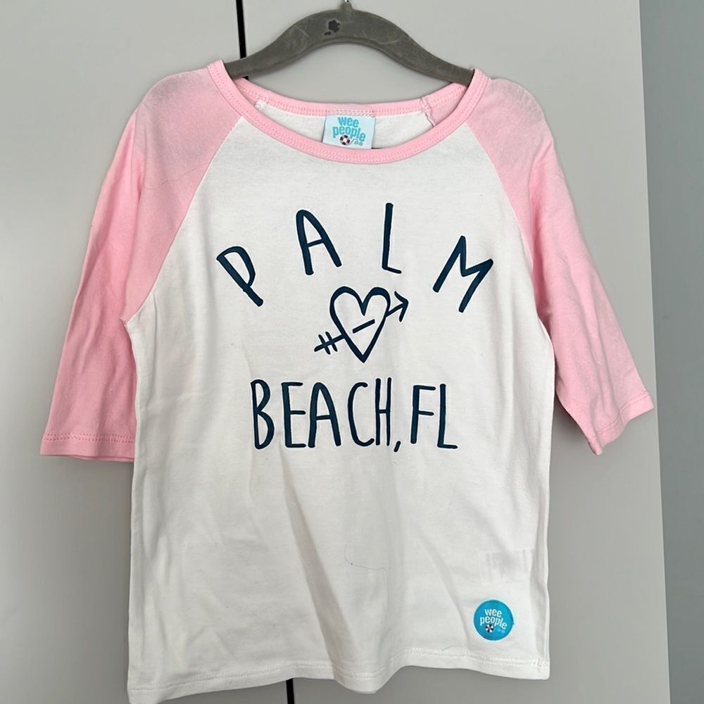 Girl Palm Beach Pink white long sleeve shirt